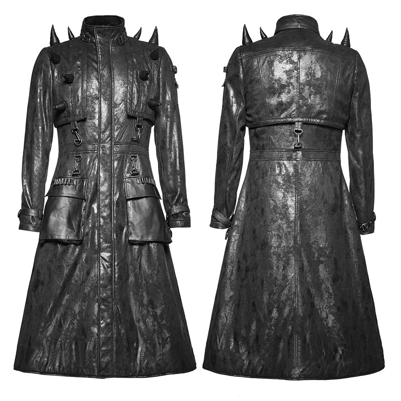 Y-699 black Long Vintage Punk Jacket With Heavy Punk Pointed Cone - Image 4