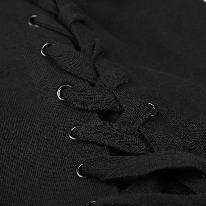 OPY-223 black Loose Sleeve Punk Hoodies With Adjustable Drawstring - Image 5