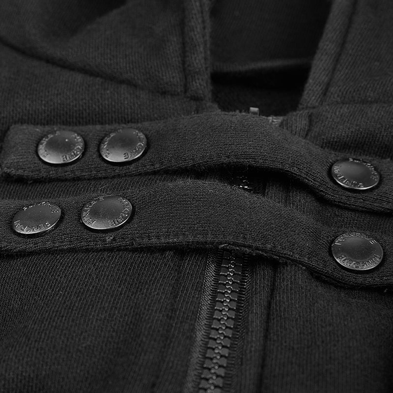 Y-745 black Mens Hooded Long Sweater Punk Jacket With Stripes - Image 5