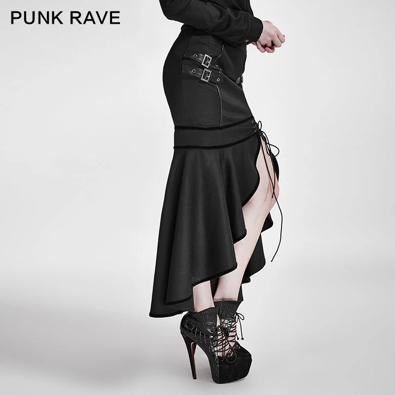 Q-293 black Military Slit Flishtail Slim Fitting Half Long Punk Skirt - Image 2
