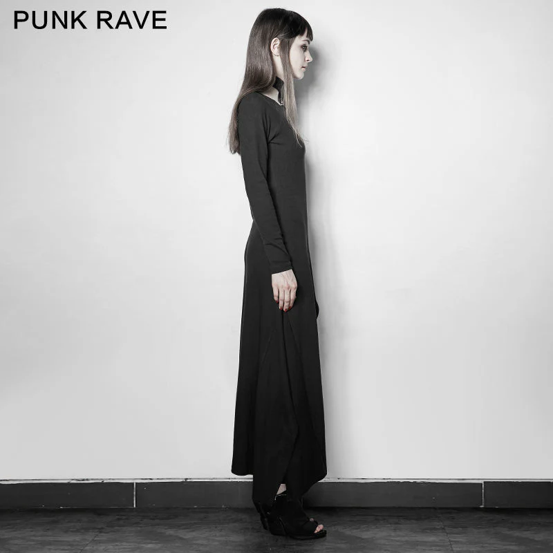 PQ-192 black Party High Slit Vintage Casual Asymmetric Hem Punk Dress - Image 2