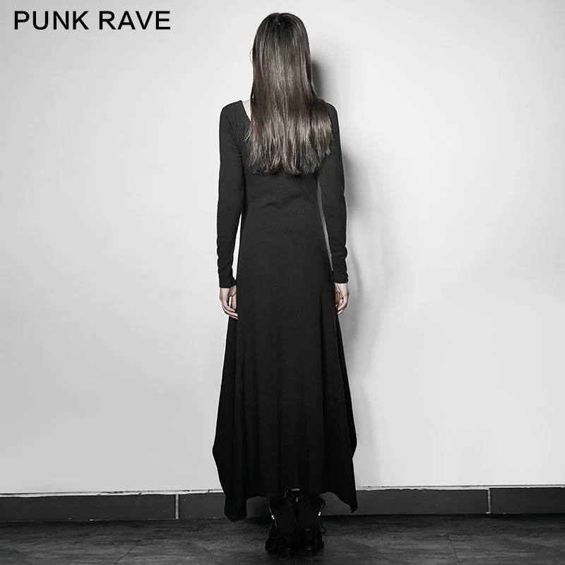 PQ-192 black Party High Slit Vintage Casual Asymmetric Hem Punk Dress - Image 3