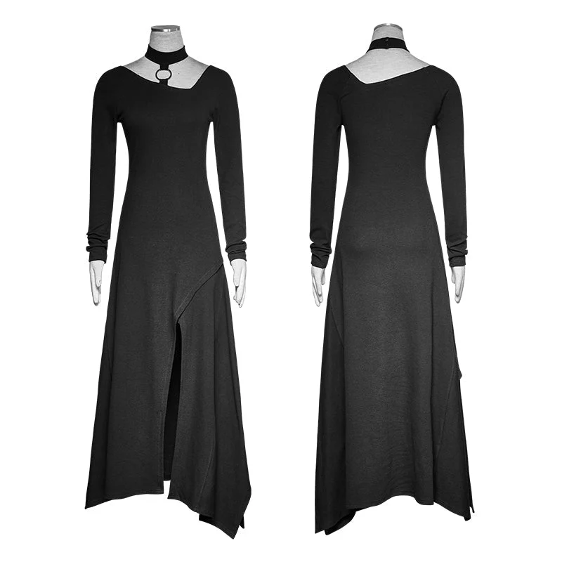 PQ-192 black Party High Slit Vintage Casual Asymmetric Hem Punk Dress - Image 4