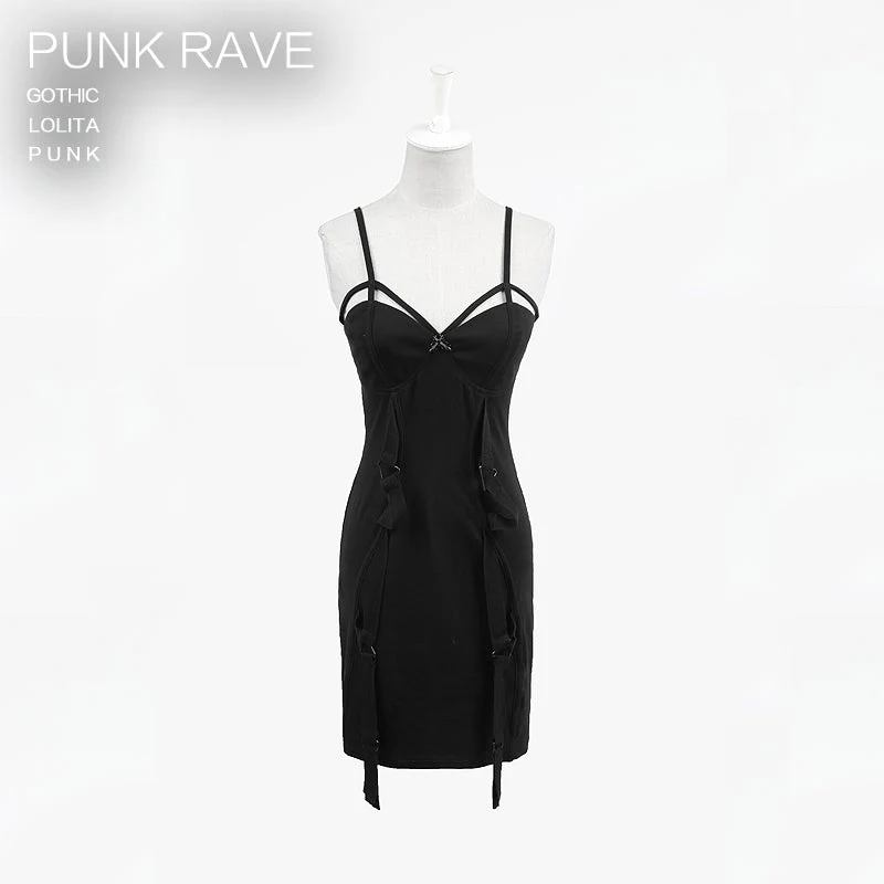 Q-228 black Sexy Knitting Slip Punk Dress - Image 4