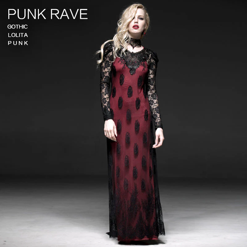 Q-223 black Sexy Lace Two-piece Long Evening Gothic Dresses - Image 2