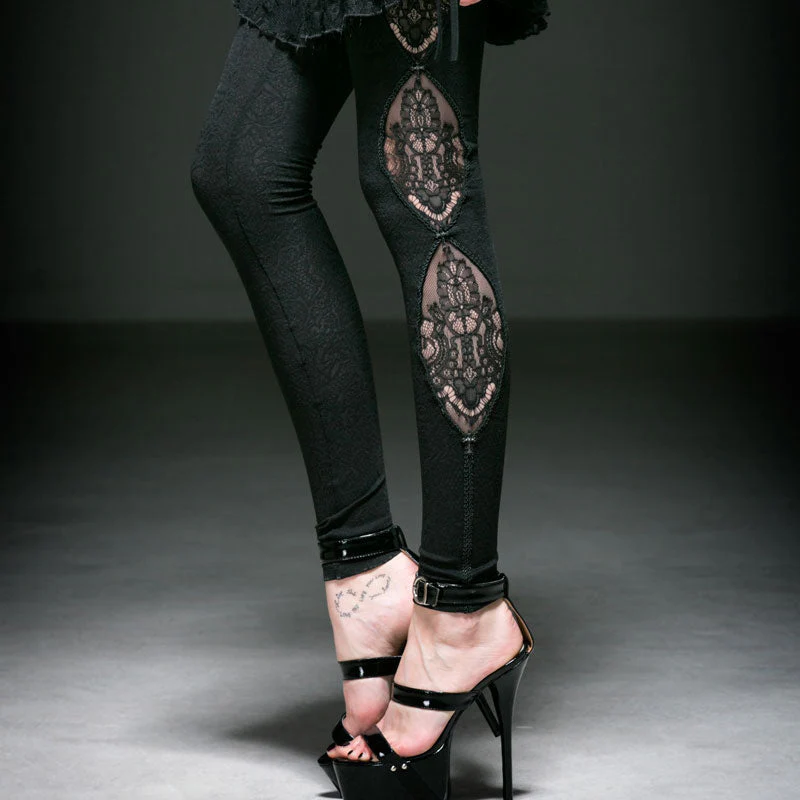 K-194 With Lace black Sexy Long Gothic Pants Leggings - Image 2