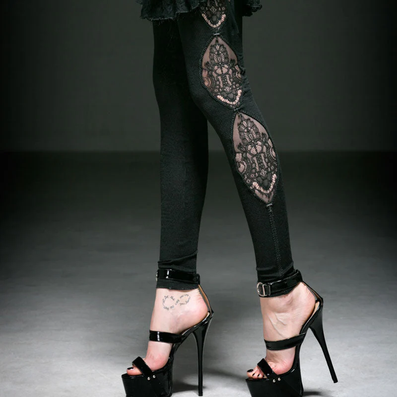 K-194 With Lace black Sexy Long Gothic Pants Leggings - Image 3