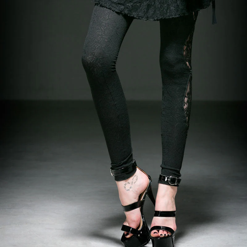 K-194 With Lace black Sexy Long Gothic Pants Leggings - Image 4