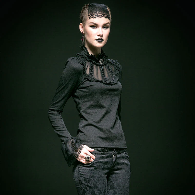 T-361 black Sexy Long Speaker Sleeve With Lace Gothic Shirt - Image 3
