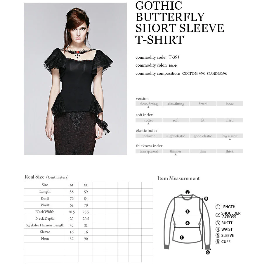 T-391 black Sexy Puff Lace Short Sleeve Gothic T-shirts - Image 7