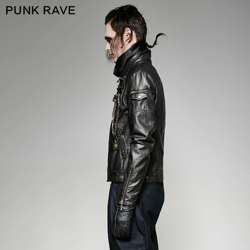 Y-701 black Short Vintage Punk Jacket For Men - Image 2