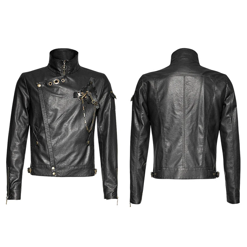 Y-701 black Short Vintage Punk Jacket For Men - Image 4