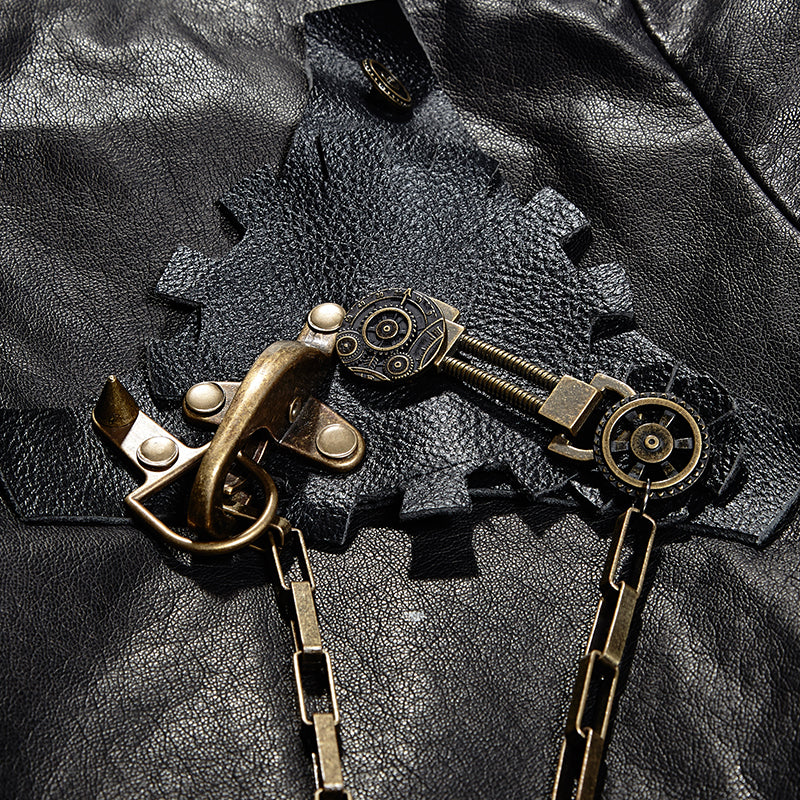 Y-701 black Short Vintage Punk Jacket For Men - Image 5