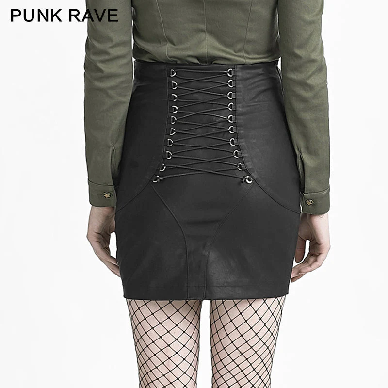 Q-279 black Skinny Simple High Waist Leather Fancy Punk Skirt - Image 2