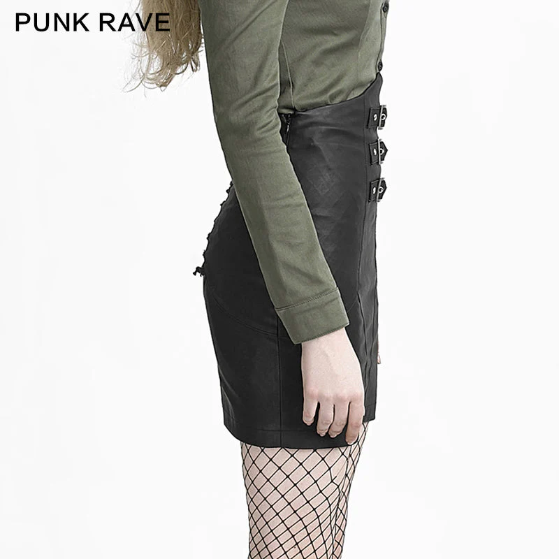 Q-279 black Skinny Simple High Waist Leather Fancy Punk Skirt - Image 3