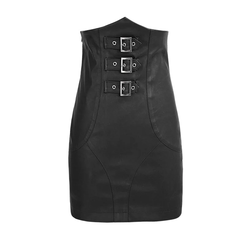 Q-279 black Skinny Simple High Waist Leather Fancy Punk Skirt - Image 4