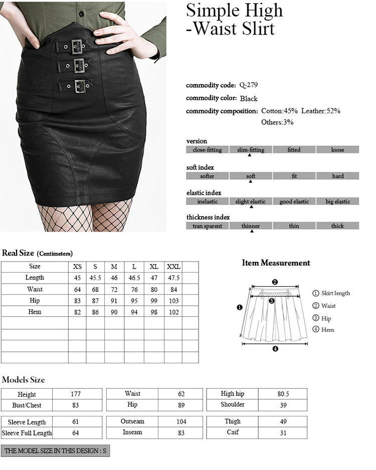 Q-279 black Skinny Simple High Waist Leather Fancy Punk Skirt - Image 6