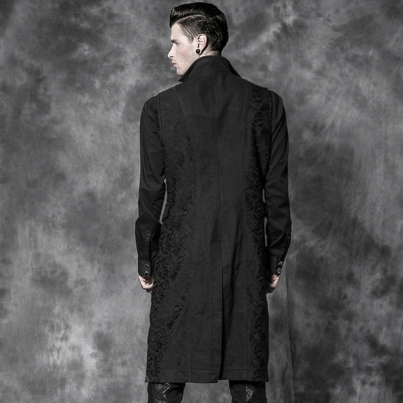 Y-505 black Sleeveless Long Gothic Trench Coats With Rose Pattern - Image 2