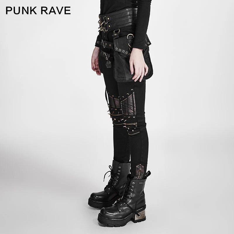 K-258 black Steampunk Leather Stitching Rivets Sexy Punk Pants - Image 3