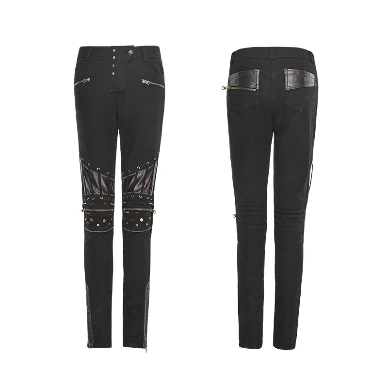 K-258 black Steampunk Leather Stitching Rivets Sexy Punk Pants - Image 4