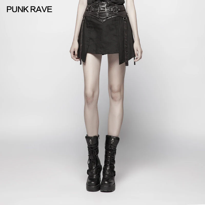 WQ-392 black Twill Weave Punk Girdle Half Skirt