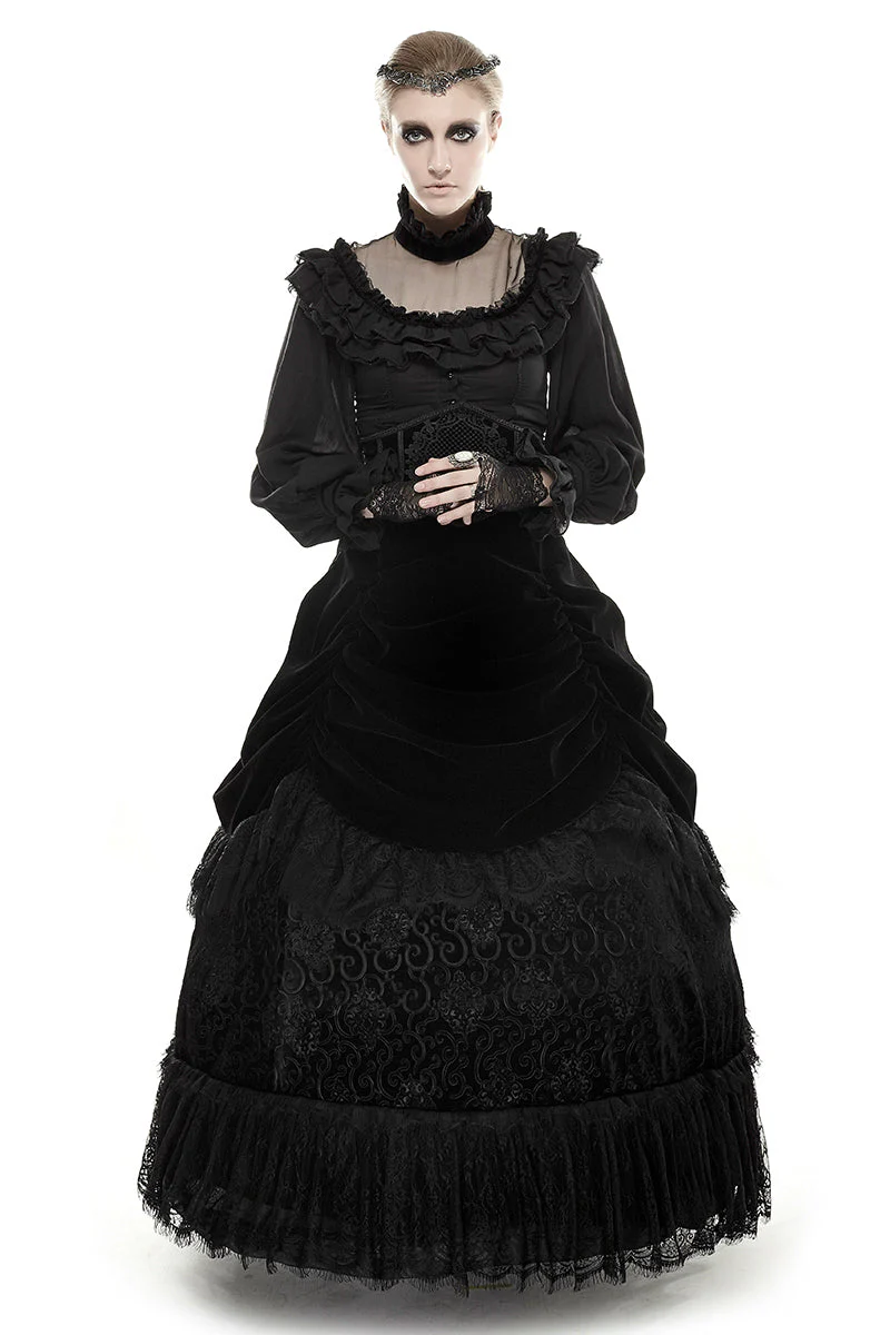 Q-281 black Velvet And Lace Palace Big Swing Long Gothic Skirt - Image 6