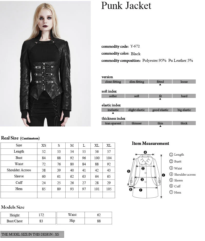 Y-672 black Vintage Slim-fitting Punk Jacket With Stand Collar - Image 6