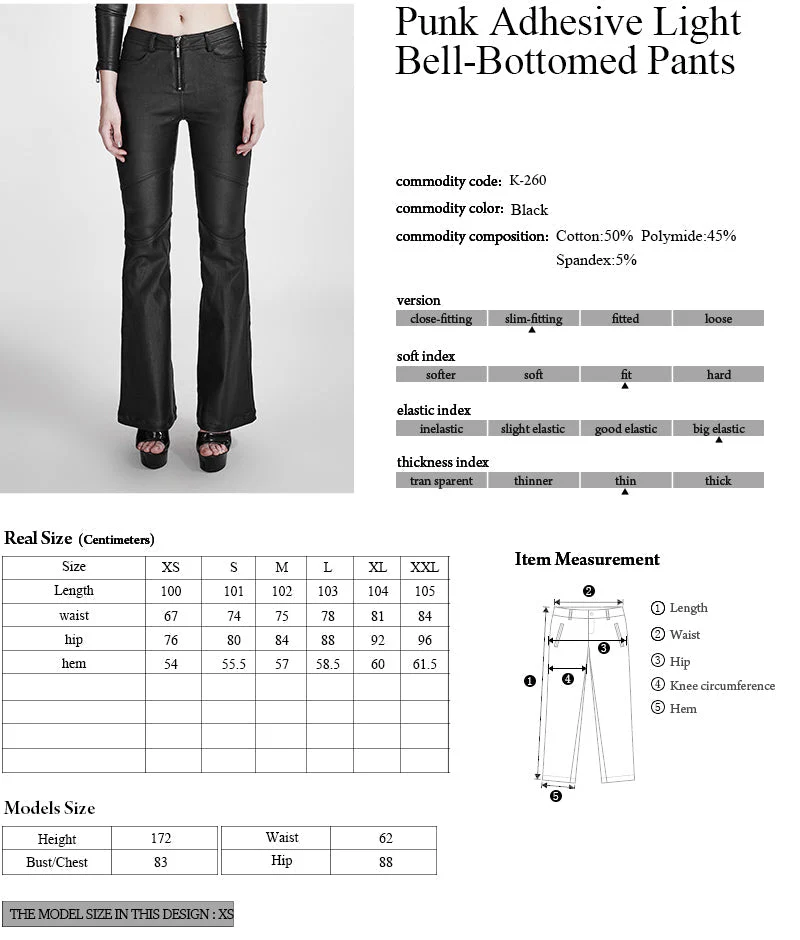 K-260 black Vogue Adhesive Light Bell-bottomed Simple Close-fitting Punk Pants - Image 6