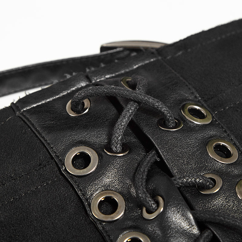 Q-298 black Wool Leather Spanking Split Punk Skirt - Image 10