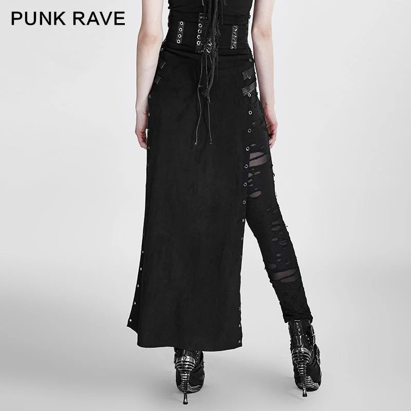 Q-298 black Wool Leather Spanking Split Punk Skirt - Image 3