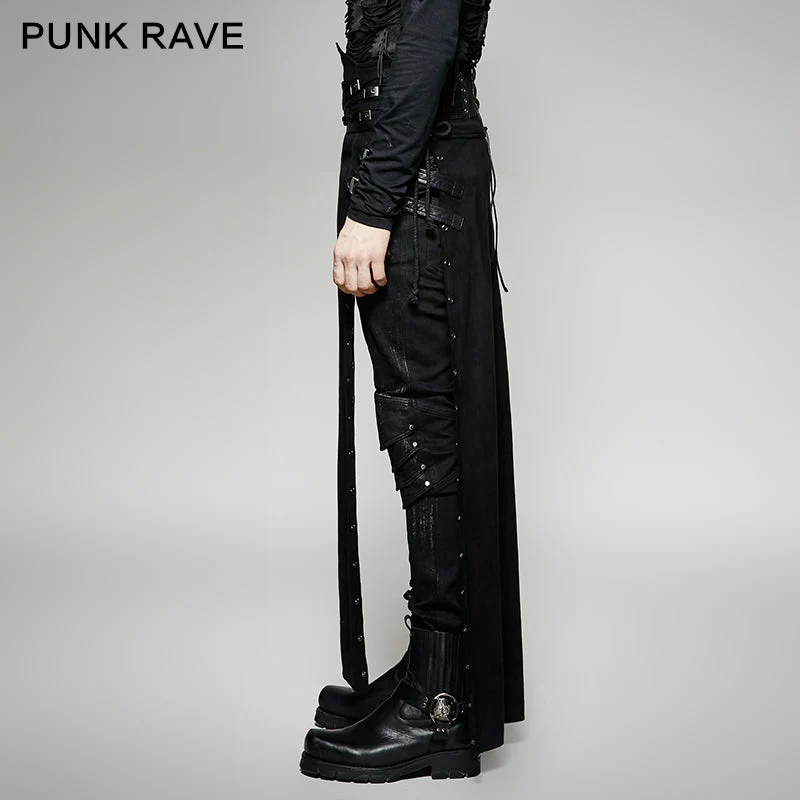 Q-298 black Wool Leather Spanking Split Punk Skirt - Image 7
