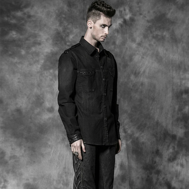 Y-502 Casual Long Sleeve Punk Shirts With V-collar For Men - Image 3