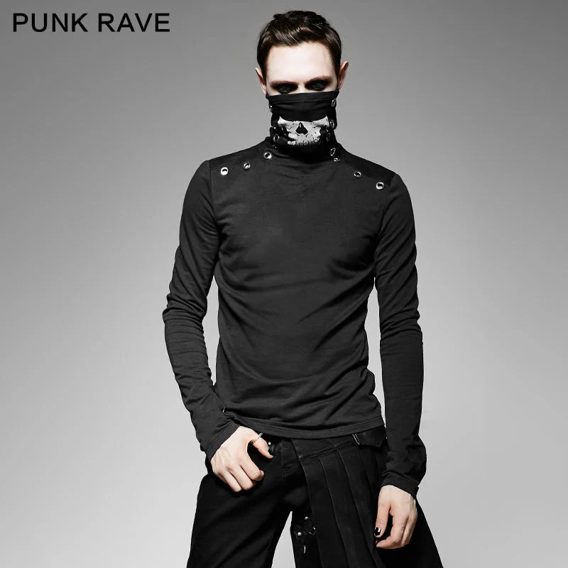 T-439 Casual Style Fancy Cotton High-necked Punk Shirts With Printing Pattern