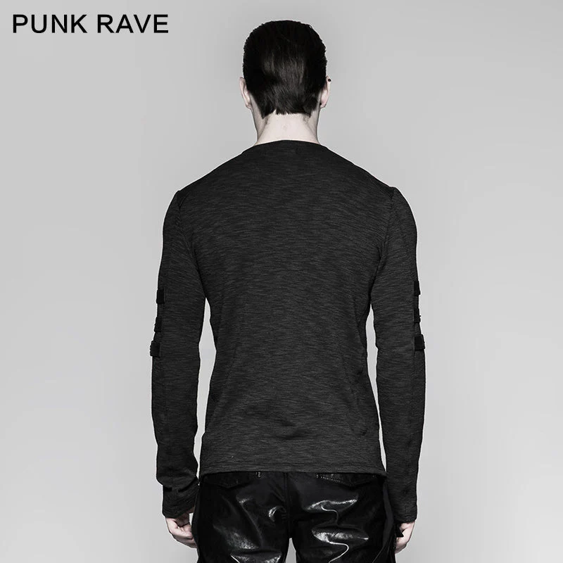 T-462 Chest Strap V-neck Long Sleeve Punk T-shirts - Image 3