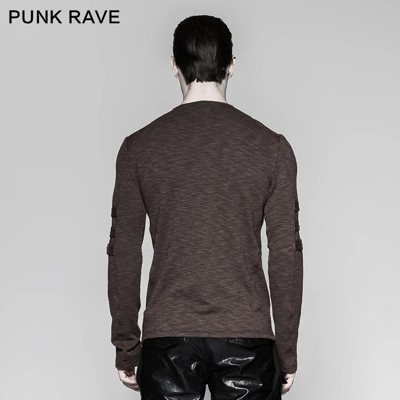 T-462 Chest Strap V-neck Long Sleeve Punk T-shirts - Image 8