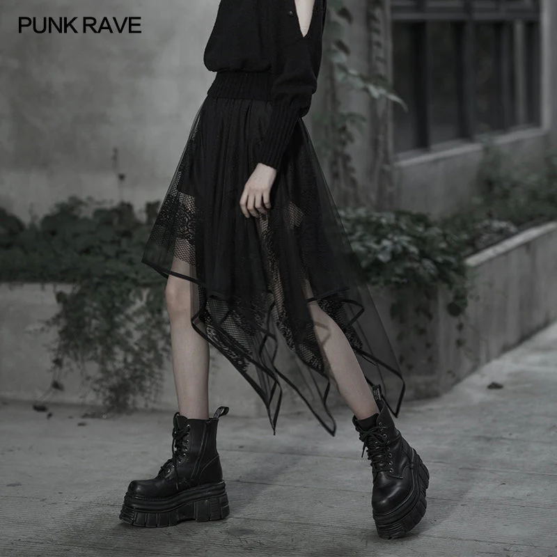 OPQ-616BQF Chiffon lace asymmetrical hemline skirt - Image 2
