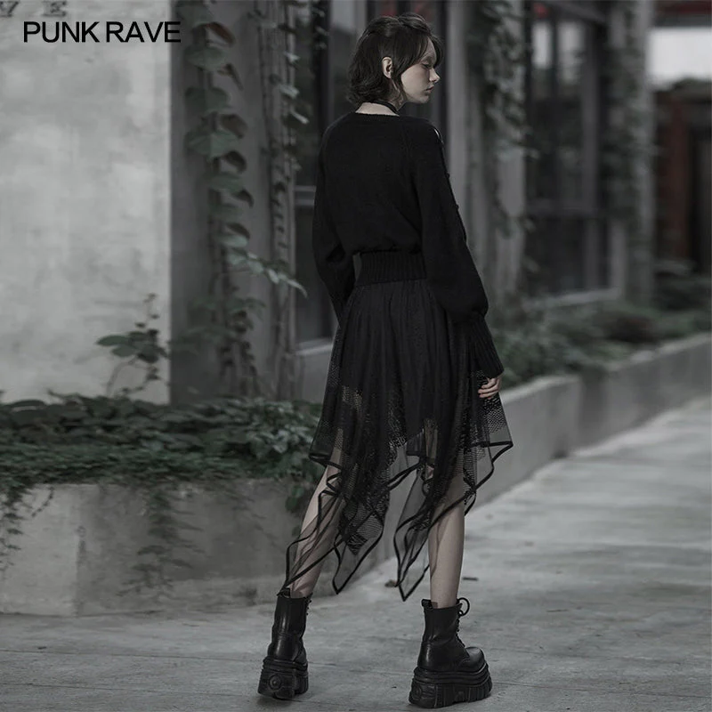 OPQ-616BQF Chiffon lace asymmetrical hemline skirt - Image 3