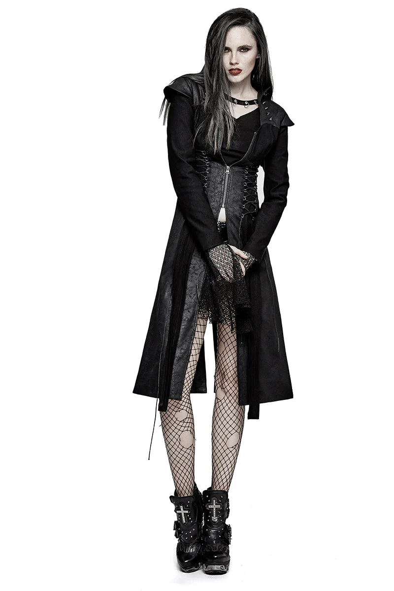 Y-730 Classic Drawstring High Slit Long Punk Coat - Image 6