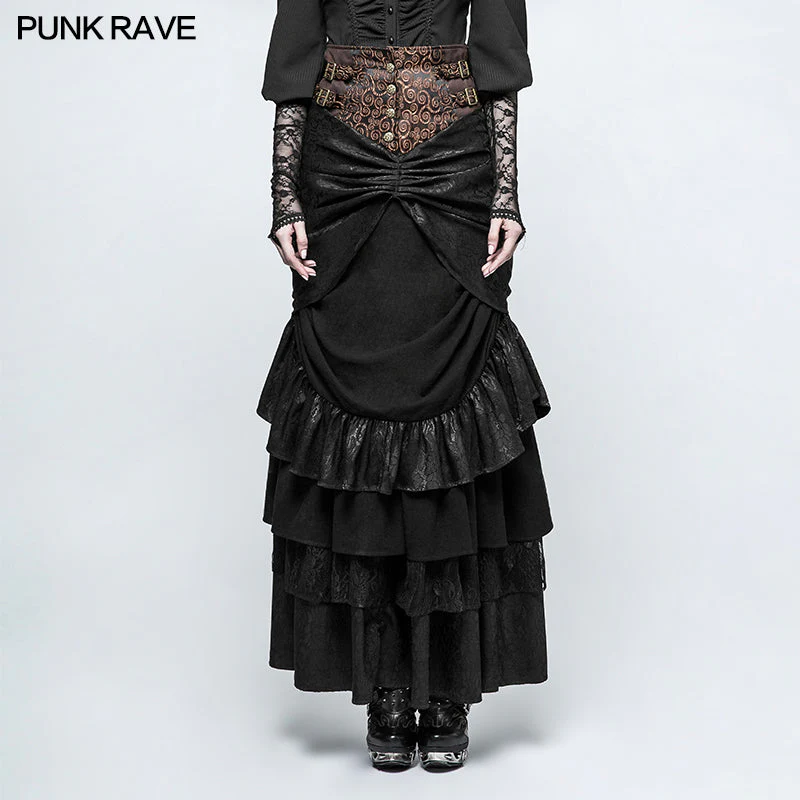 Q-329 Classical Vintage Half Punk Skirt Woven Cotton Elegant Skirt For Women