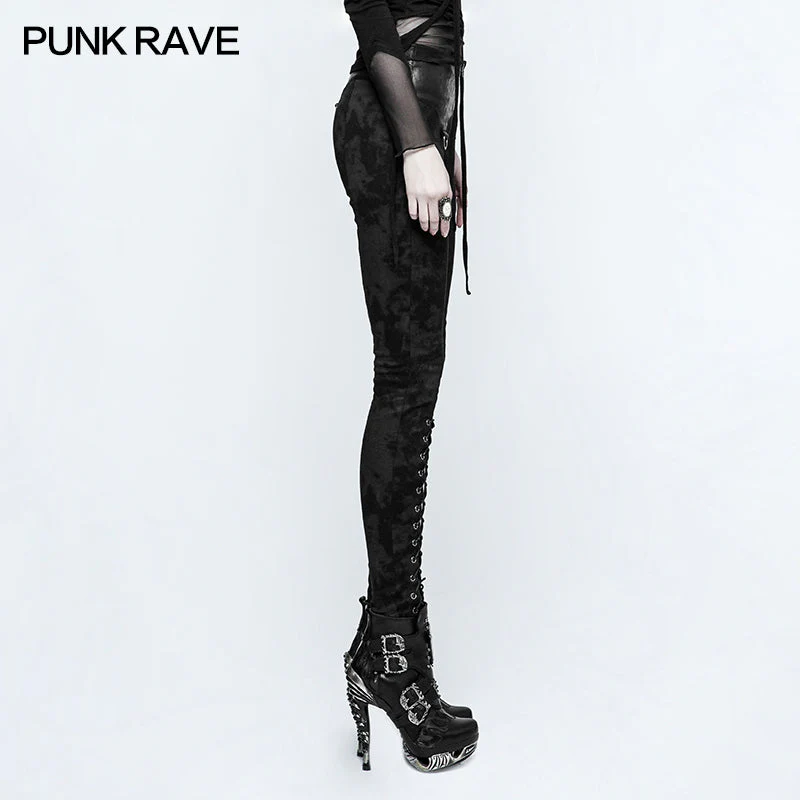 K-296 Cloud Patterns Punk Pants Leggings With Eyelet Drawstring - Image 2