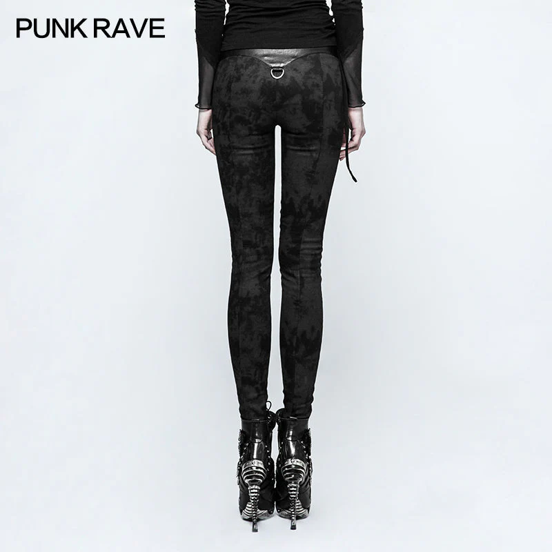 K-296 Cloud Patterns Punk Pants Leggings With Eyelet Drawstring - Image 3