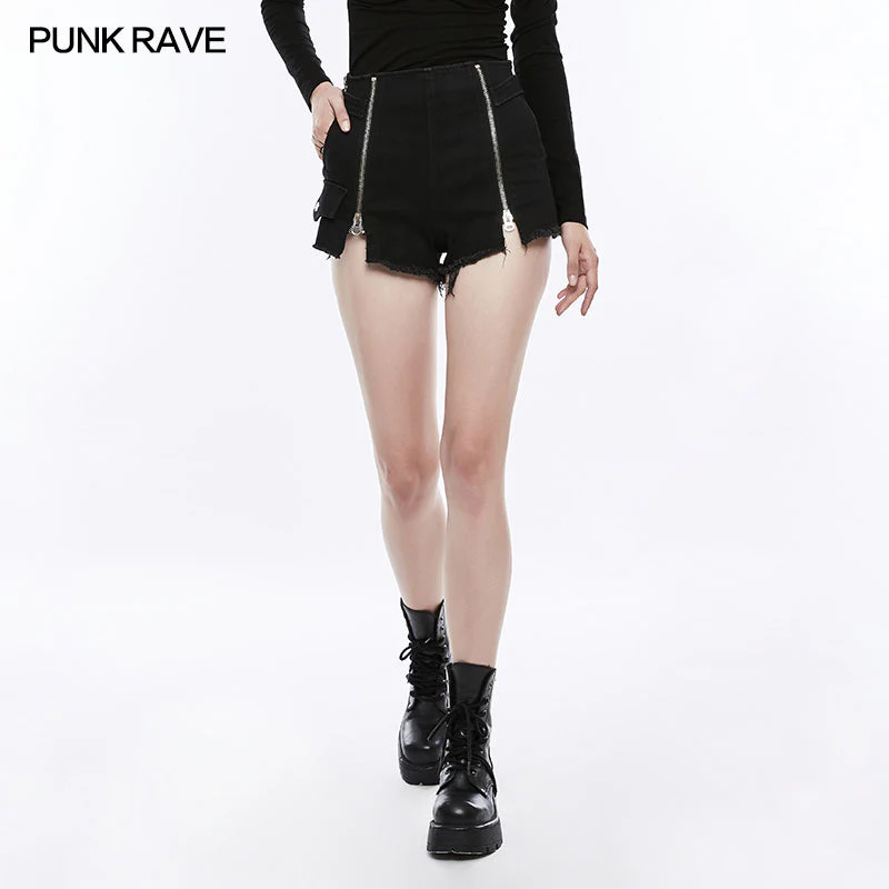 OPK-156 Comfortable Wide Leg Short Punk Pants With Metal Zippers