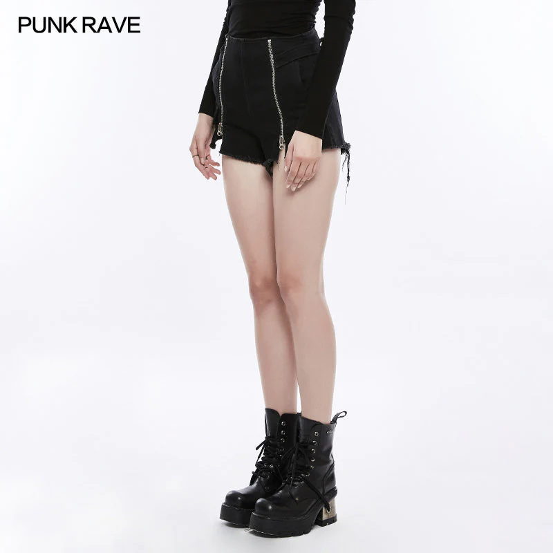 OPK-156 Comfortable Wide Leg Short Punk Pants With Metal Zippers - Image 2