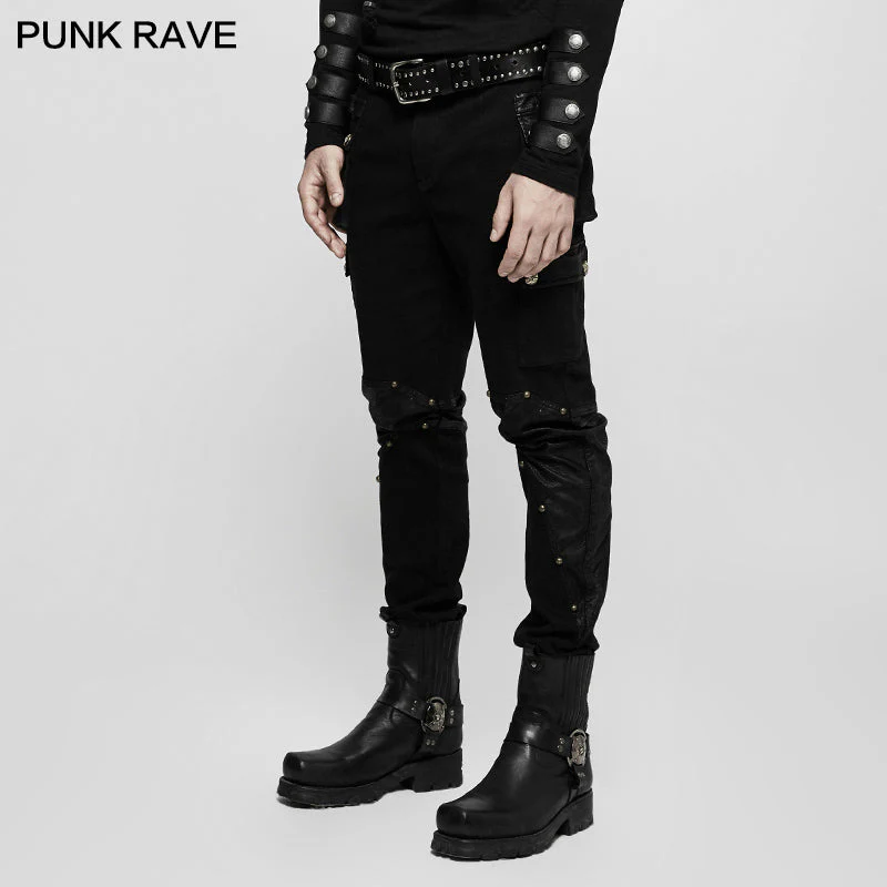 K-264 For Men Cool Part Of Leather Long Punk Pants - Image 2