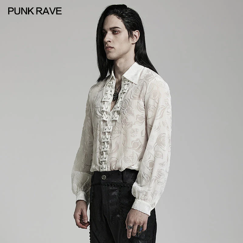 WY-1468CCM Goth piranha pattern velvet shirt - Image 10