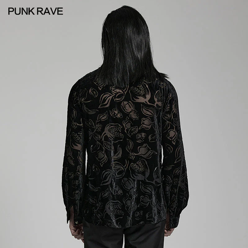 WY-1468CCM Goth piranha pattern velvet shirt - Image 2
