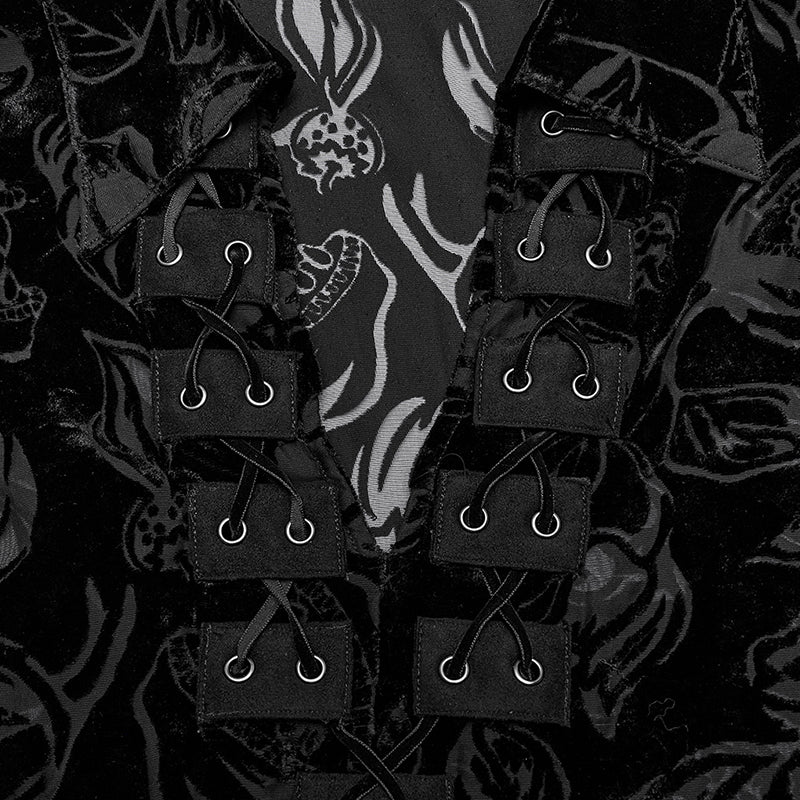 WY-1468CCM Goth piranha pattern velvet shirt - Image 5
