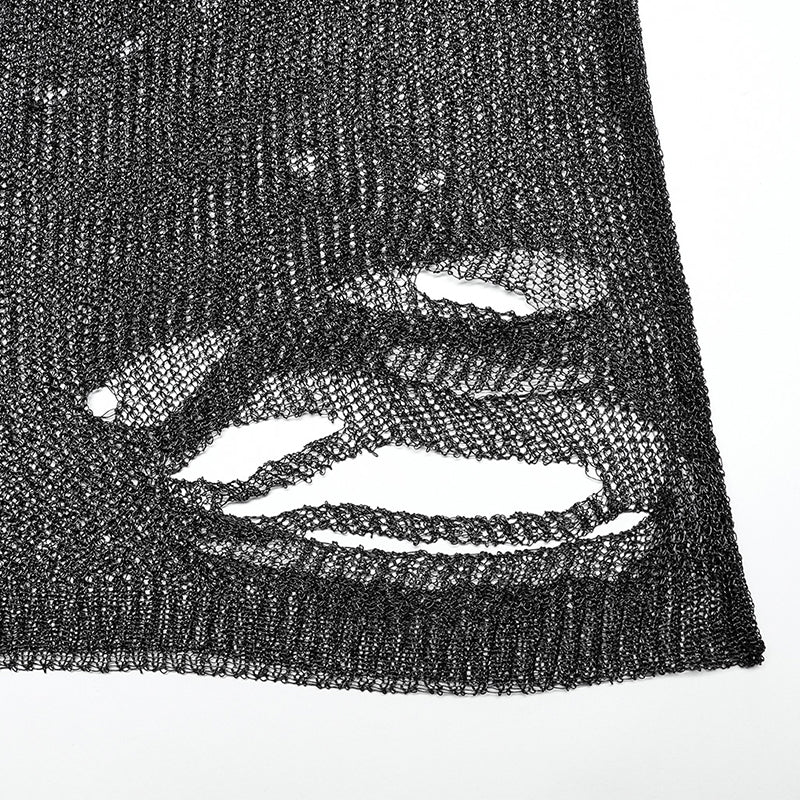 WM-075TMF Punk imitation mental wire ripped sweater - Image 5
