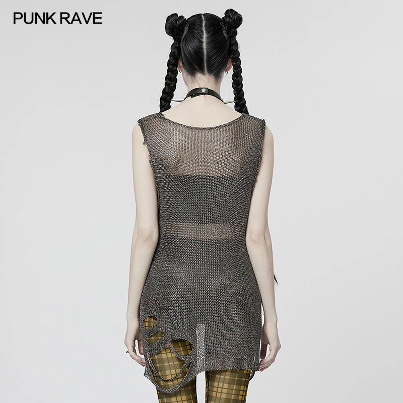 WM-075TMF Punk imitation mental wire ripped sweater - Image 7