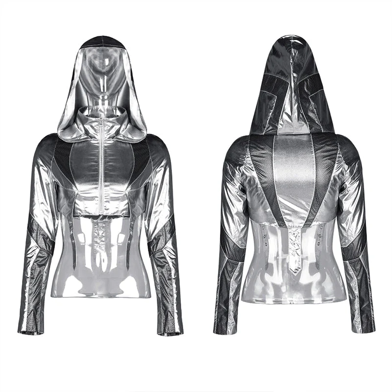 WY-1142XCF Cosmic Warrior Glossy Hollow Detachable Hem Medium-length Coat - Image 14